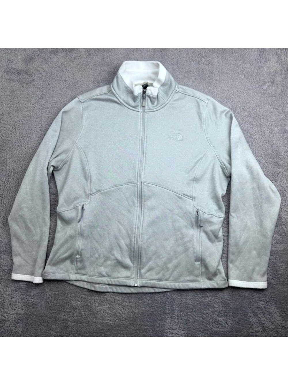The North Face Fleece Jacket Womens XXL Light Gray Full Zip Mock Neck NV 392125